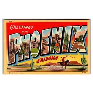 Greetings from Phoenix Arizona Multi-View Linen Postcard Curt Teich 1939
